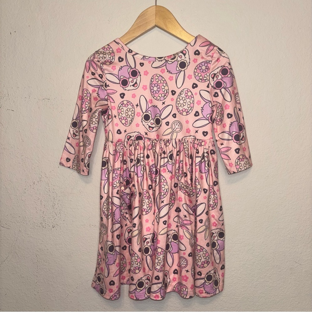 Mila & Rose Pink Bunny Print Long-Sleeve Dress, size 4T